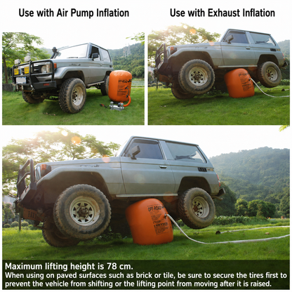 Off-Road Inflatable Air Jack with Exhaust and Air Compressor Inflation Options
